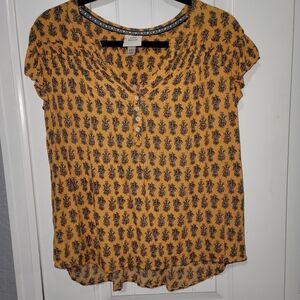 Knox Rose Mustard and Black Patterned Blouse